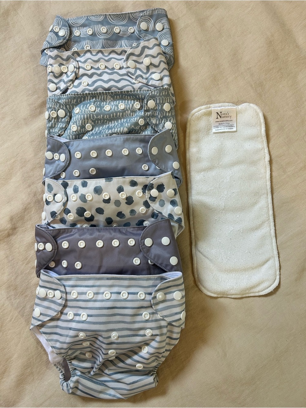 Blue & Gray Patterned Reusable Cloth Diaper Set